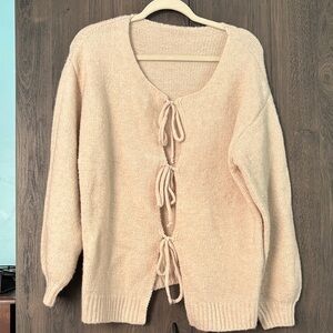 Cream Knit Tie-Front Cardigan